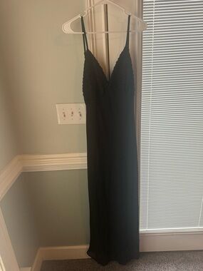 wild fable Black Lace-Trim Maxi Slip Dress